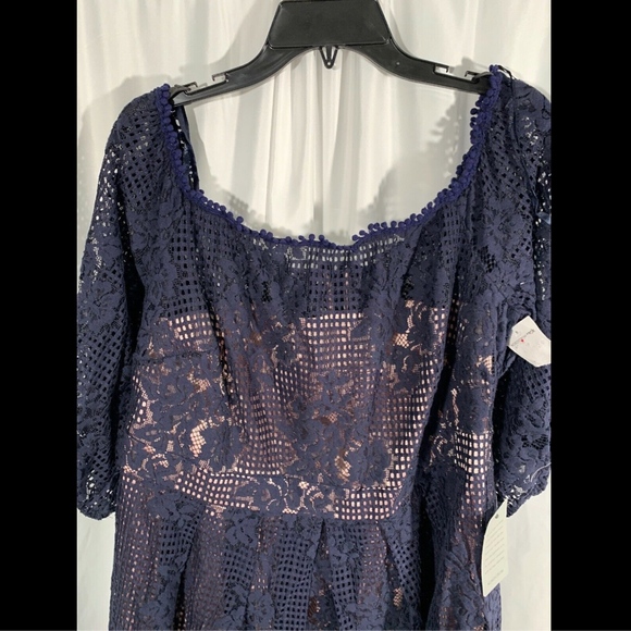 NEW $135 Chelsea28 Floral Lace‎ Off the Shoulder Dress in Navy [SZ 16 ] - Picture 4 of 8
